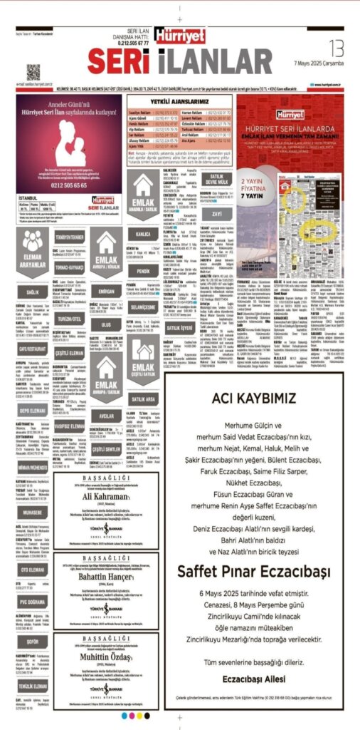 7 Mayıs 2025 Hürriyet Vefat İlanları