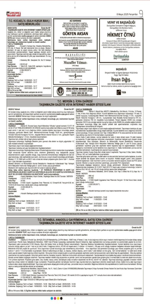 8 Mayıs 2025 Hürriyet Vefat İlanları