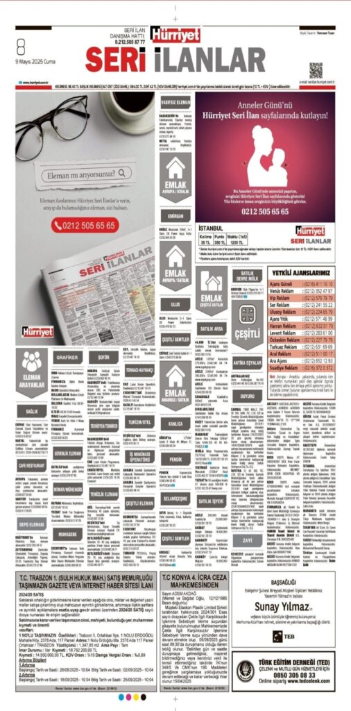 9 Mayıs 2025 Hürriyet Vefat İlanları