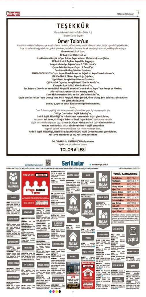 11 Mayıs 2025 Hürriyet Vefat İlanları