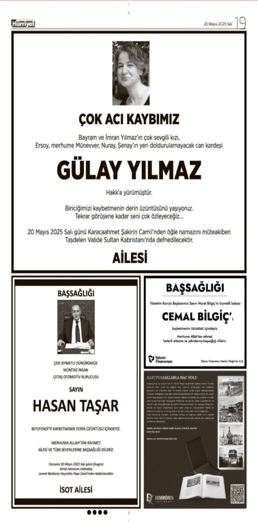 Hürriyet Vefat İlanları 20 05 2025