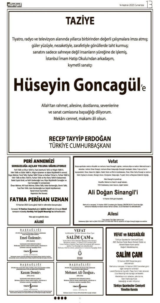 Hürriyet Vefat İlanları 14 06 2025
