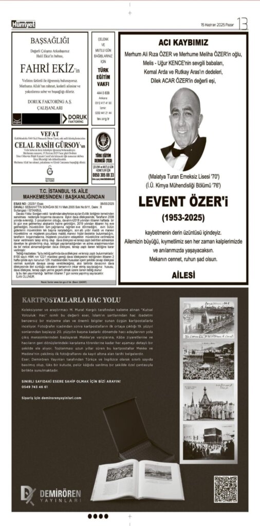 Hürriyet Vefat İlanları 15 06 2025