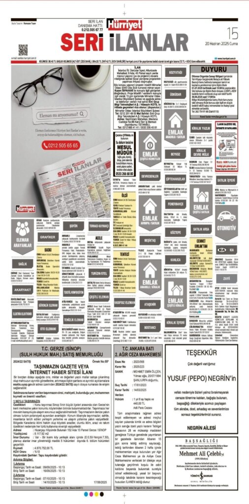 Hürriyet Vefat Ölüm Cenaze İlanları 20 06 2025