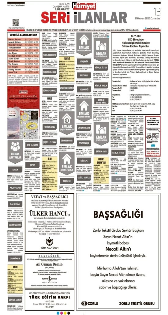 Hürriyet Vefat Ölüm Cenaze İlanları 21 06 2025