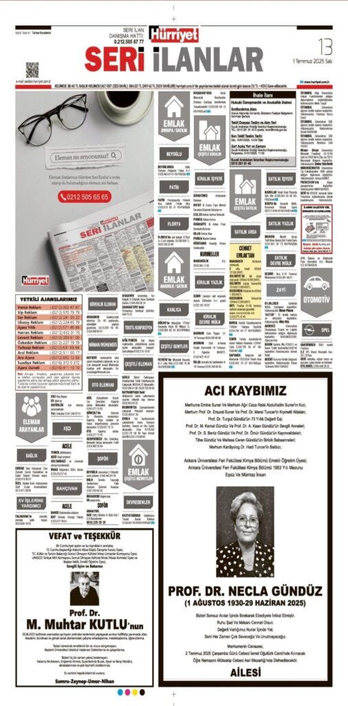 Hürriyet Vefat ilanları 01 07 2025