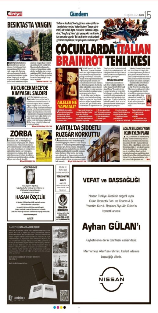 15/08/2025 Hürriyet Vefat ilanları
