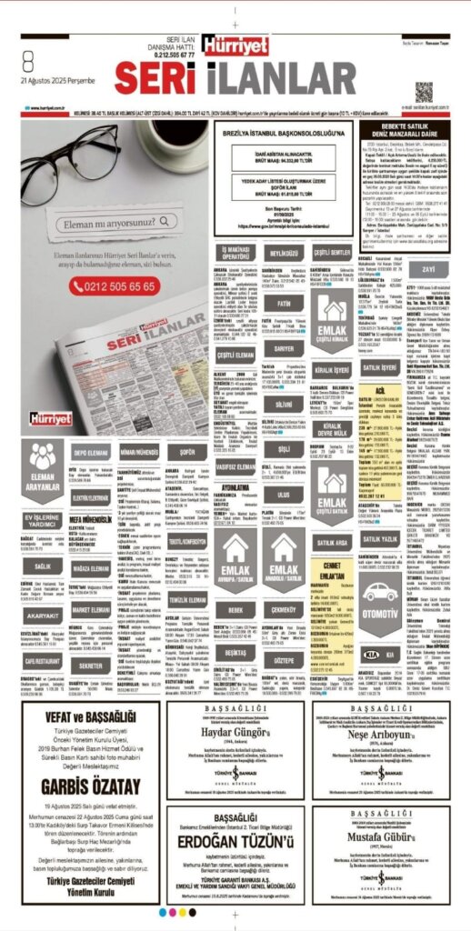 Hürriyet Vefat Teşekkür Anma ilanları 21.08.2025