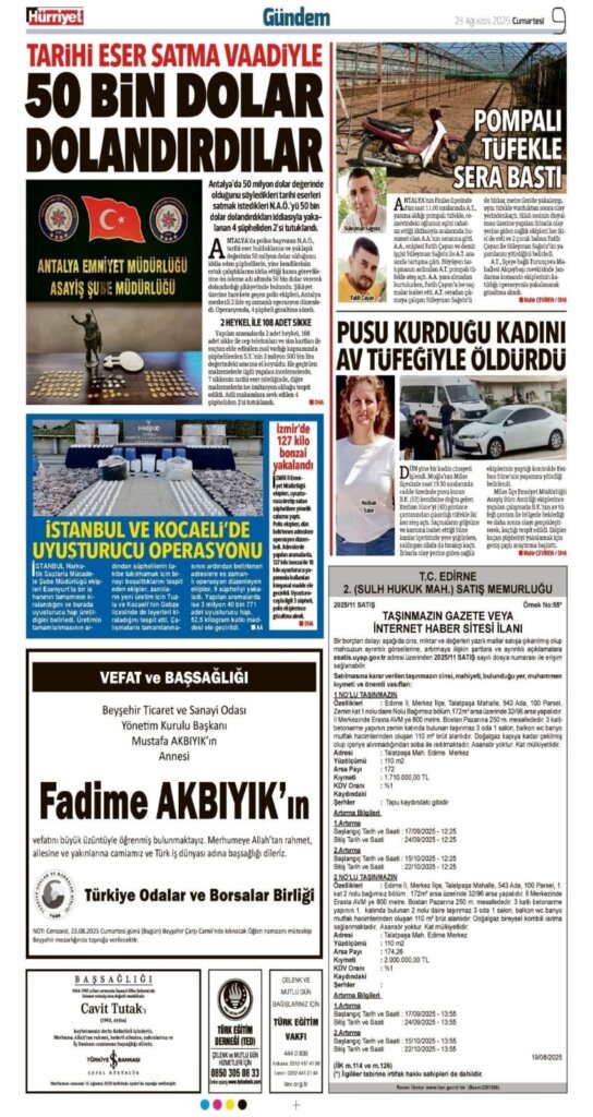 Hürriyet Vefat Teşekkür Anma ilanları 23.08.2025