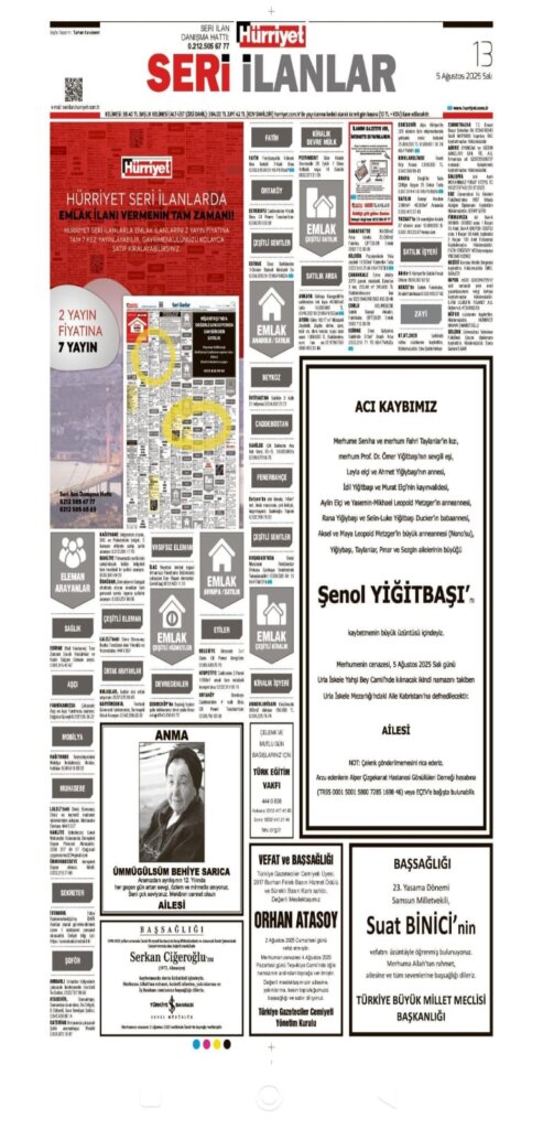 05/08/2025 Hürriyet Vefat ilanları