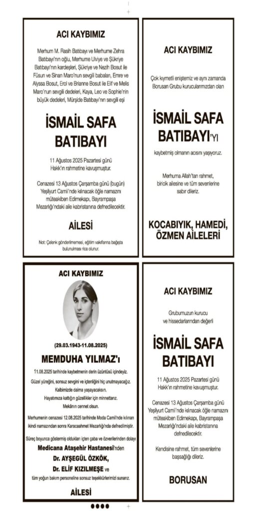13/08/2025 Hürriyet Vefat ilanları