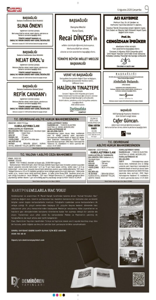 06/08/2025 Hürriyet Vefat ilanları
