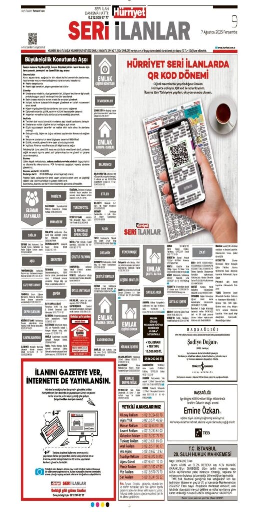 07/08/2025 Hürriyet Vefat ilanları