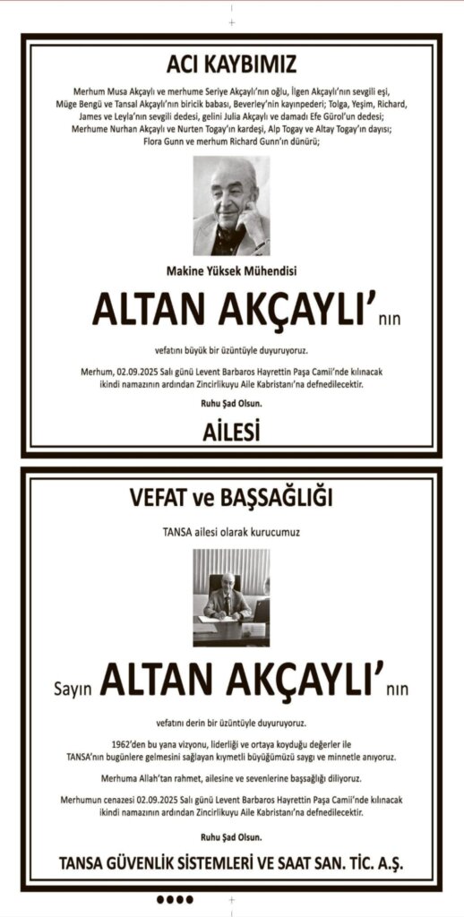 Hürriyet Vefat Teşekkür Anma 02.09.2025 ilanları