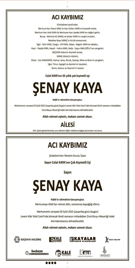 Hürriyet Vefat Teşekkür Anma 03.09.2025 ilanları