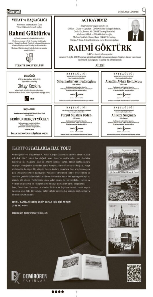 Hürriyet Vefat Teşekkür Anma 06.09.2025 ilanları