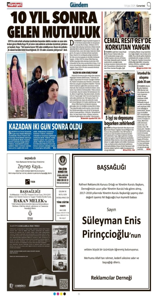 Hürriyet Vefat Teşekkür Anma 13.09.2025 ilanları
