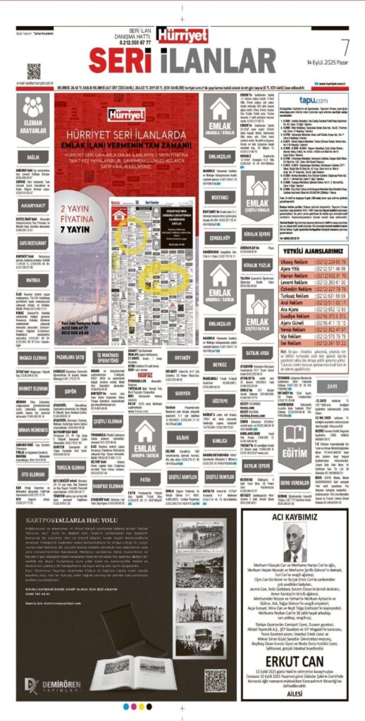 Hürriyet Vefat Teşekkür Anma 14.09.2025 ilanları