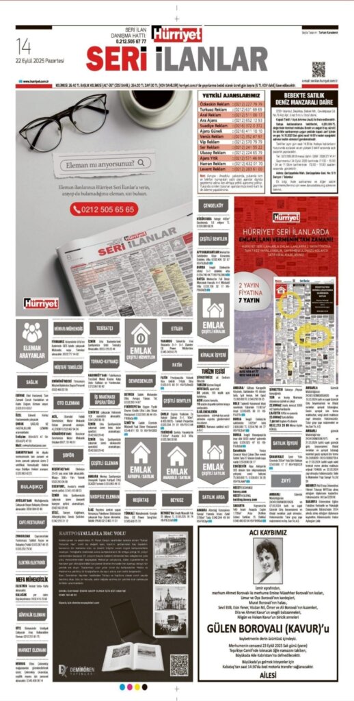 Hürriyet Vefat Teşekkür Anma 22.09.2025 ilanları