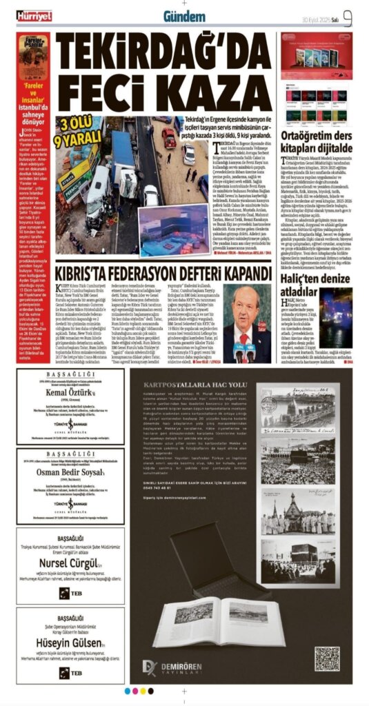 Hürriyet Vefat Teşekkür Anma | Bugünkü ilanlar 30.09.2025