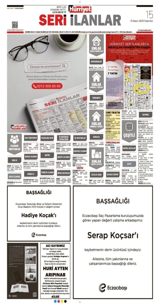 Hürriyet Bugünkü Vefat Teşekkür Anma ilanları 10.11.2025