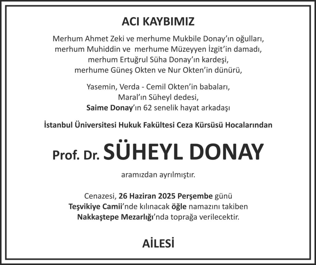 Hürriyet Vefat İlanı